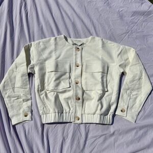 GREY LAB Cream Linen Bomber Jacket